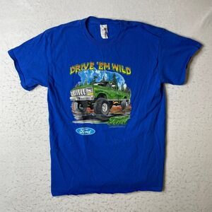 Gildan Ford Drive 'Em Wild Truck‎ Graphic T-Shirt Mens Medium Blue Short Sleeve